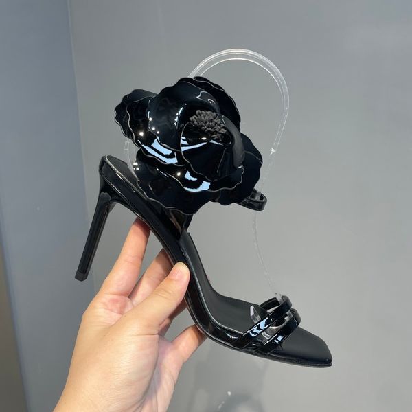 

french designer sandals women 2022 summer new high heels with stiletto luxury brand shoe with box, Black