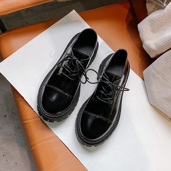 

dress shoes designer muffin with thick sole, increased british style, versatile black patent leather small shoes, women's 2021 new summ