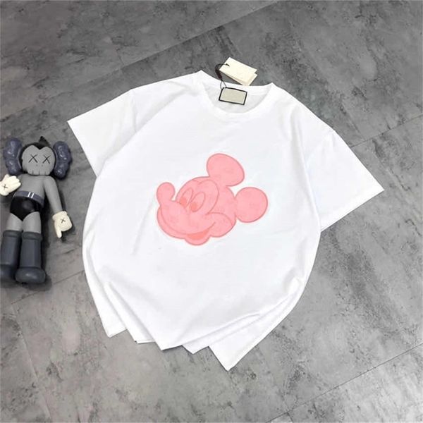 

66% off new summer style pasted cloth big head pink over printed embroidery women's cartoon t-shirt concave convex three-dimensional te, White