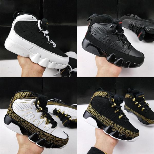 

kids jumpman  bred retro basketball shoes white blue children athletic 9s shoes size 28-35282i, Black