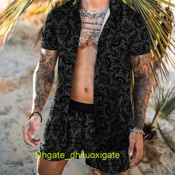 

casual men's fashion shirts luxury men tracksuits hawaiian sets printing short sleeve button shirt summer beach shorts tees streetwear, White;black