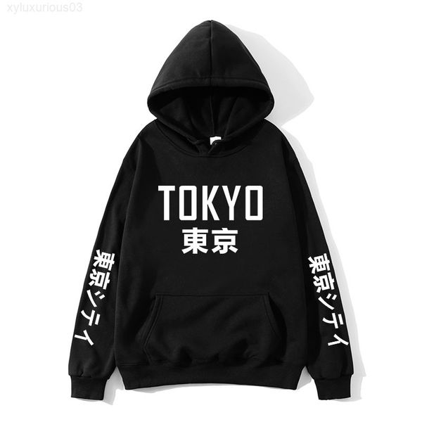 

2021 nieuwe japan harajuku hoodies tokyo stad afdrukken sweatshirt hip hop streetwear off witte mannelijke 3xl, Black