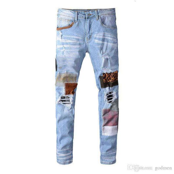 

jeans mens hip hop style luxury designer denim pant distred ripped biker jean slim fit motorcycle men clothing size 28-40, Blue