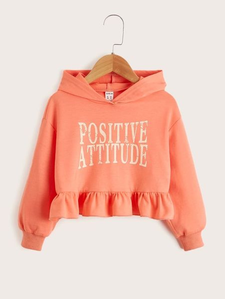 

toddler girls letter graphic ruffle hem hoodie she, Black