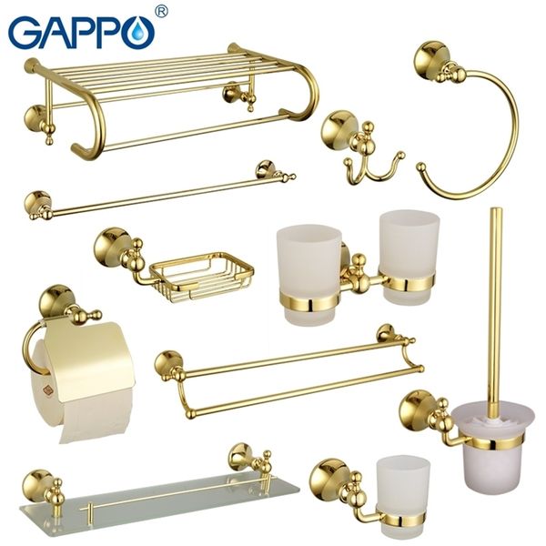 Conjuntos de hardware do banheiro gappo Golden Paper Towel Towel Barrold Roll Holder Brush Soap Soop Basket Bath Bath Acessórios T200425