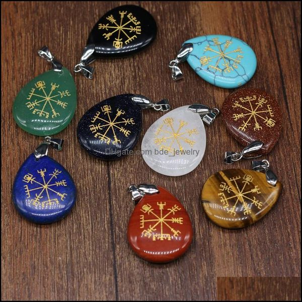 

pendant necklaces chakra reiki healing gems semi-precious stone waterdrop gold words letter pattern charms amet crystal me bdejewelry dhpk0, Silver