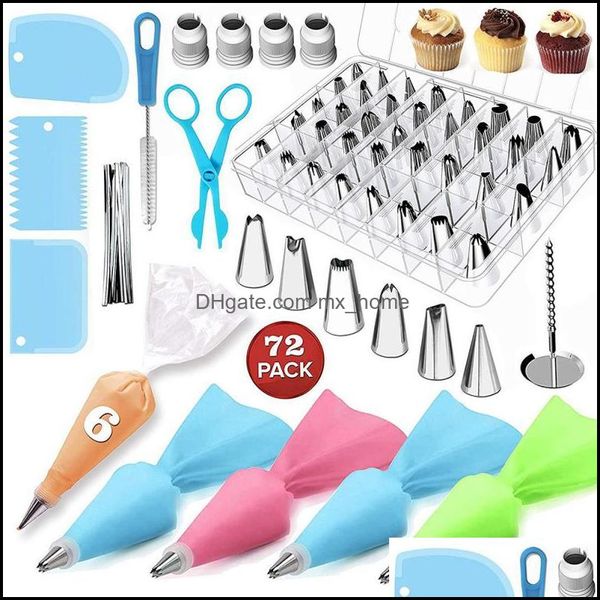 Outils de gâteau Ustensiles de cuisson Cuisine Salle à manger Bar Maison Jardin 72 pièces Ensembles de fournitures de décoration avec des pointes de glaçage Sacs à pâtisserie Pi Buses lisses Coup