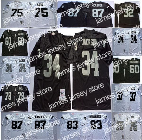 

james vintage ncaa oakland football 34 bo jackson 75 howie long 32 marcus allen jerseys 25 fred biletnikoff lester hayes casper jersey black, Black;red