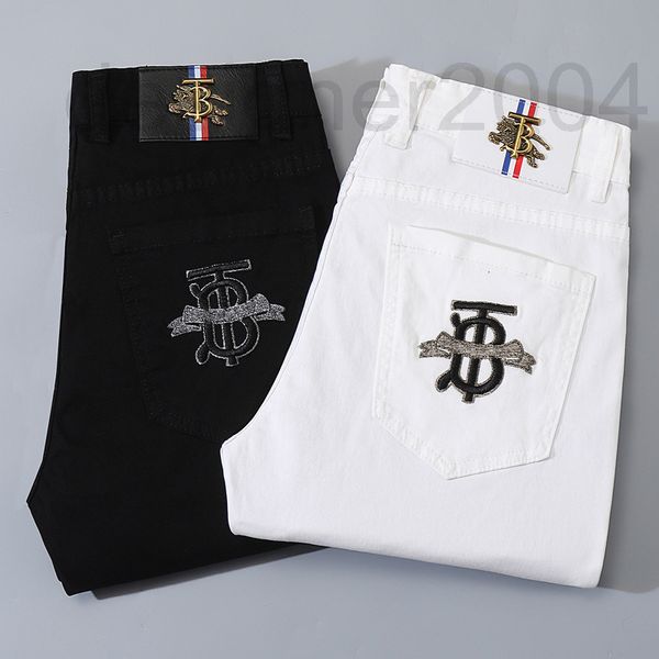 

men's jeans designer spring and summer men's jeans pure black white two-color cotton high elastic small foot slim fitting korean v, Blue