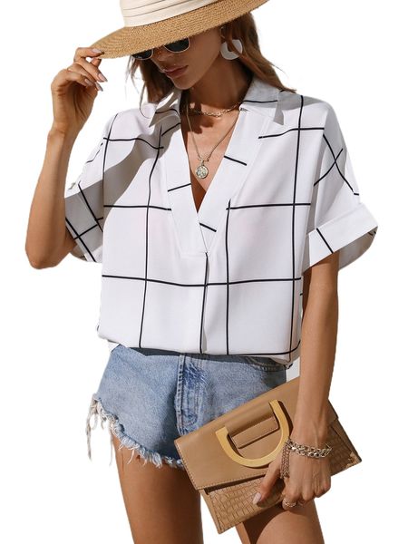 

plaid batwing sleeve blouse l2bw#, White