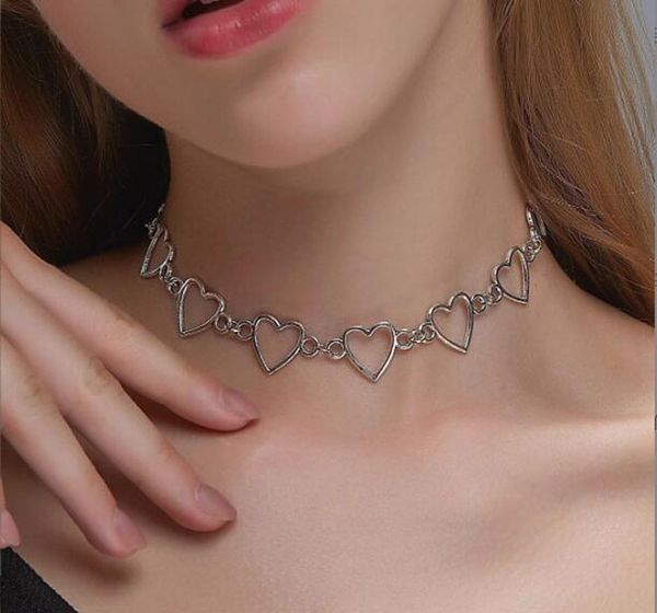 

chokers independent gothic metal hollow connecting heart neck chain collar necklace women's egirl cosplay aesthetic jewelry jewelry gc9, Golden;silver
