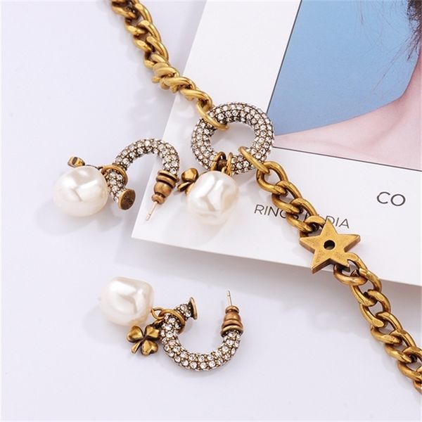 

2022 36% off designer jewelry d family pearl earrings feminine temperament advanced sense versatile necklace autumn and exquisite cool brace, Golden