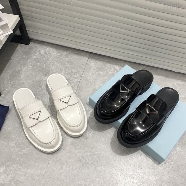 

2022 mules designer slippers women loafers genuine leather sandals casual shoes buckle metal chain shoe lace velvet slipper dress, Black