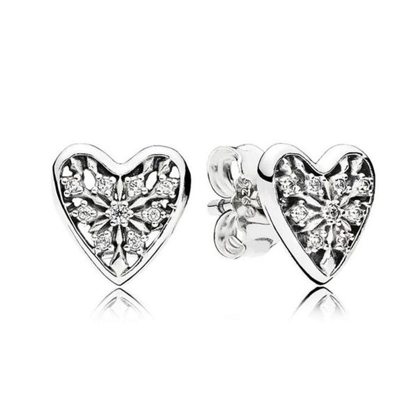 

real 925 sterling silver heart of winter stud earring set original box for pandora cz diamond earrings girls women jewelry251d, Golden;silver