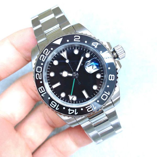 

st9 u1 steel watch batman stainless steel black ceramic bezel dial automatic movement mechanical gmt strap clasp men 126710 watches, Slivery;brown