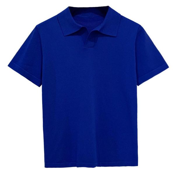 Polos masculinos de cor sólida Vestuário masculino Moda britânica Camisas casuais tops machos machos de seda de seda curta manga curta