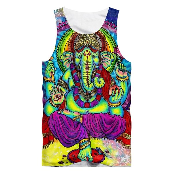 Padrão de cor impressa com o tanque de elefante de elefante folhas de folha de elefante masculino roupas de rua personalizadas sublimação sem mangas colete de moda de hip hop 220623