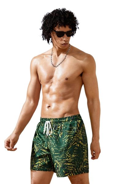 

men tropical print drawstring waist shorts e8l5#, White;black