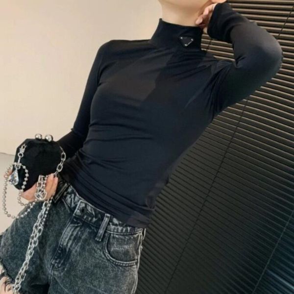 

fashion women's t shirts brand p triangle long sleeve base black white 2 color t-shirt designer luxury cotton tshirt elastic soft comfo