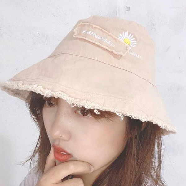 Beanie/Kafatası Kapakları 2022 Kore Tide Daisy güneş kremi yıkanmış balıkçı şapkası işlemeli çiçek delm22