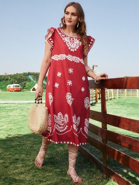 

plus butterfly sleeve floral dress a3i4#, Black