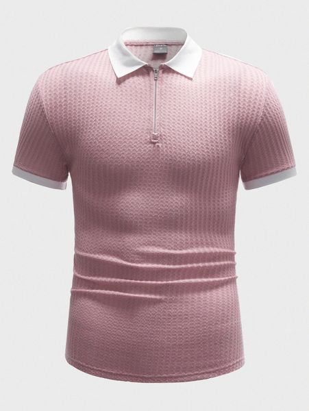 

men contrast trim waffle knit polo shirt 12om#, White;black