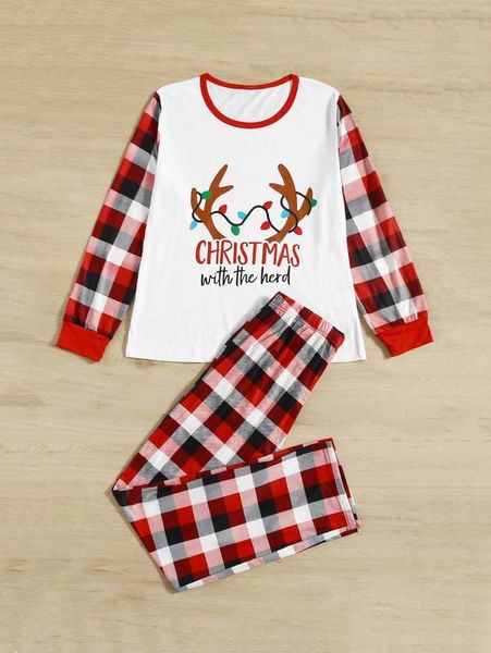 

toddler boys 1pc christmas letter graphic tee & 1pc plaid pants she, Blue;red