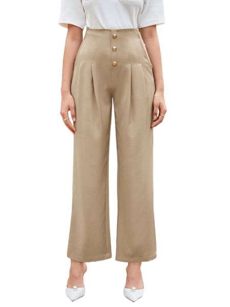 

button front plicated detail pants x6ad#, Black;white