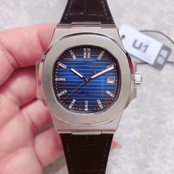 

new version u1 men's watches 40mm white black champagne blue dial 5711 leather strap bands eta 2813 movement mechanical transparent aut, Slivery;brown