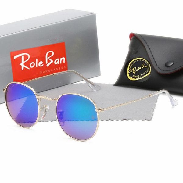 

2022 classic round ray sunglasses brand designer uv400 eyewear metal gold frame sun glasses men women mirror sunglasses polaroid glass lens, White;black