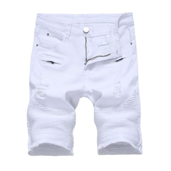 Short shorts masculino masculino de jeans de rua alta da tendência elástica de tendência elástica plissada de jeans curtos de jeans curtos Branco preto Malemen's