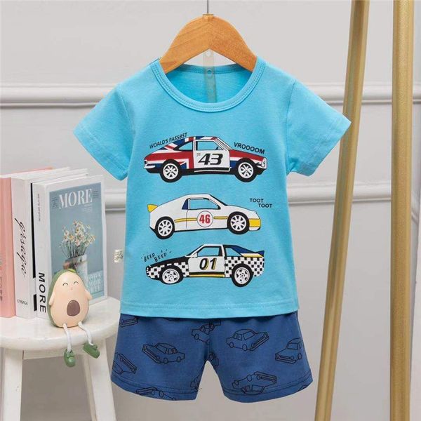 

boys dinosaur pyjamas kids cotton clothing shark pajamas for children infant suit t-shirts short sleeves pajamas baby soft sets 220706, Blue;red