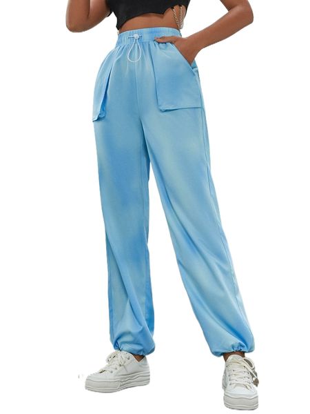 

drawstring waist & hem slant pockets pants l2xp#, Black;white