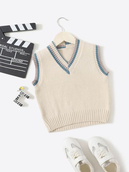 

toddler boys contrast trim sweater vest she, Blue