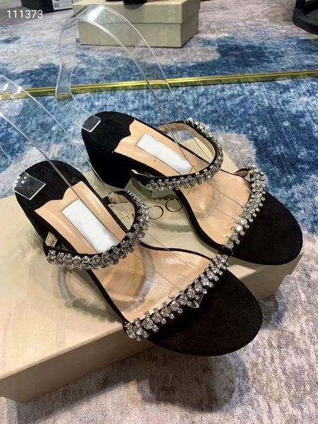 Luxo Bing Slipper Crystal embelezado Gladiator Sandals Suede Leather Strap Twinkles Crystals Women Women Heels Lady Party Dress