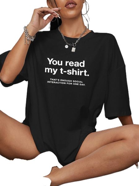 

slogan graphic drop shoulder oversized tee d1wo#, White