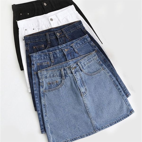 

zoki women denim mini skirt fashion summer high waist korean black skirt blue package hip jeans harajuku cotton s3xl 220701