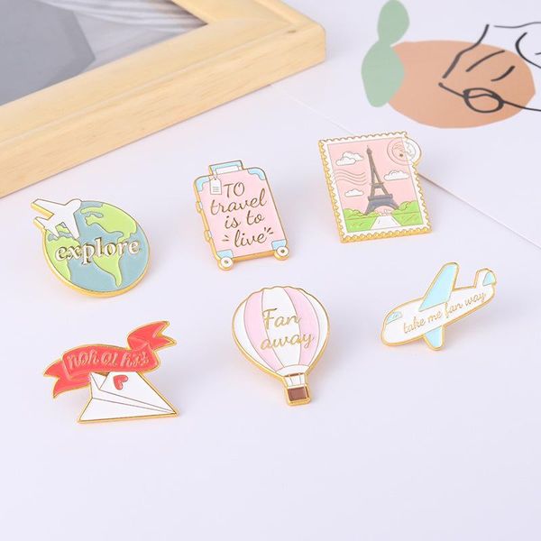 Pinos broches de viagem vitalícia pin pin personalidade broooch romance de avião air balon backpack backge pinspins diários pinspins