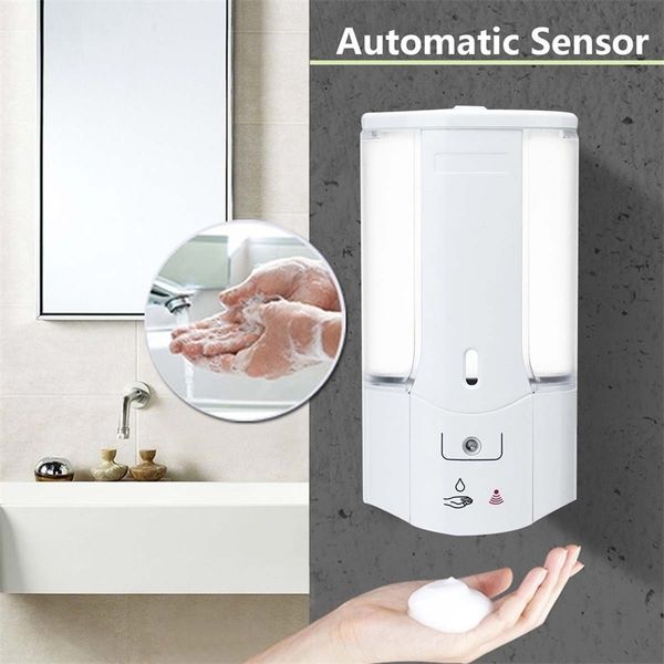 Dispenser di sapone liquido da 500 ml Sensore automatico a mani libere Shampoo da bagno in plastica con coperchio a parete Y200407