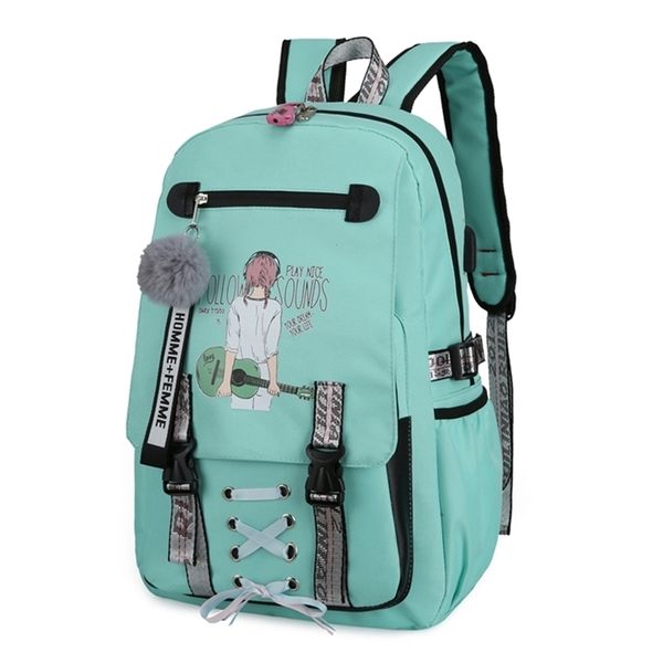 

large school bags for teenage girls usb with lock durable breathable printing cute school backpack girls solid zipper schoolbag lj201225