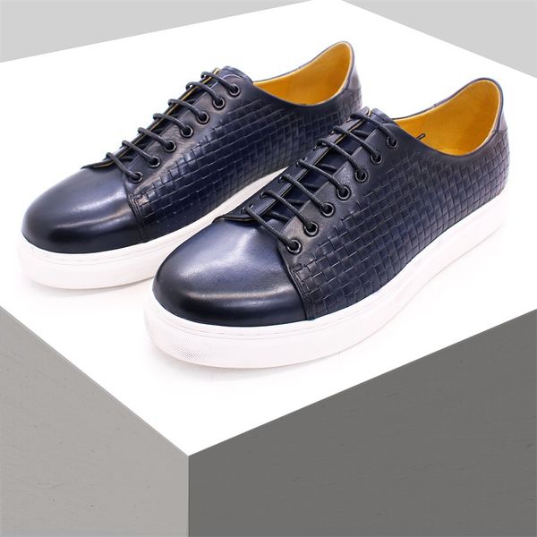 

luxury men's leather dress shoes flat heel woven manual mens shoe fashion loafer flat shoes zapatos hombre a9, Black