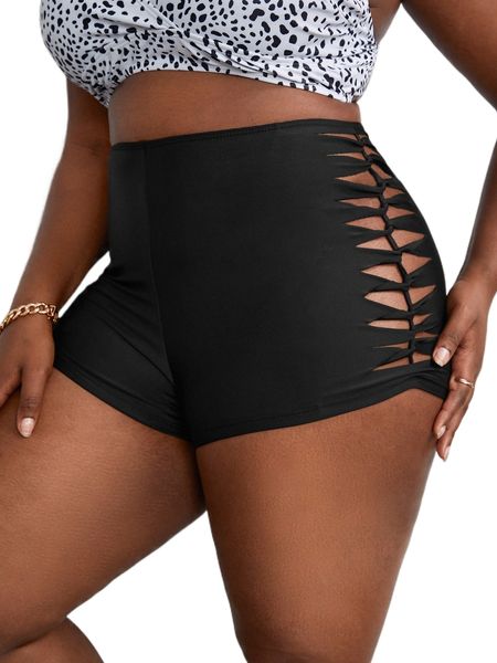 

plus cut out twist beach shorts p7l2#, Black