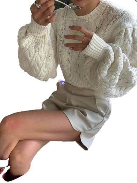 

dazy lantern sleeve cable knit crop sweater u0ck#, White;black