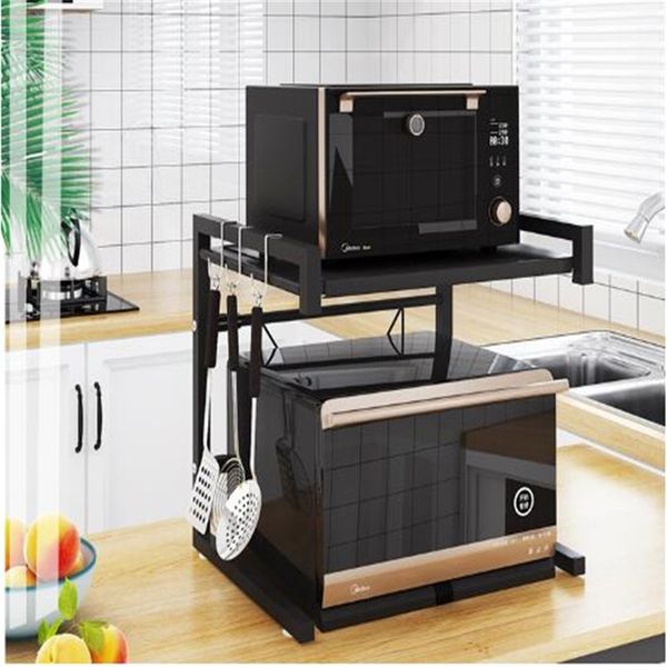 

Kitchen Organizer Microwave Oven Shelf Metal Multi Function Stand Two Layers Dish Space Saving Rack T200413