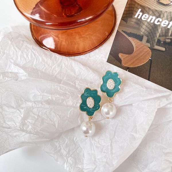 Baumeln Kronleuchter Trendy Französisch Stil Blume Perle Anhänger Ohrringe Elegante Grüne Blumen Blütenblatt Für Frauen Mädchen Geschenke Schmuck