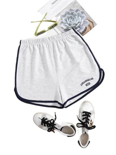 

letter embroidery contrast binding track shorts y891#, White;black