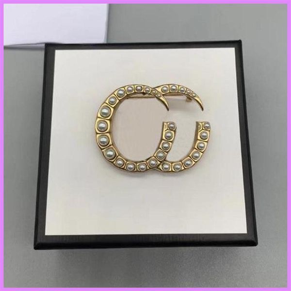 

retro new women fashion brooch letters brooches designer jewelry pearl accessories ladies for party mens gifts d211222195, Gray