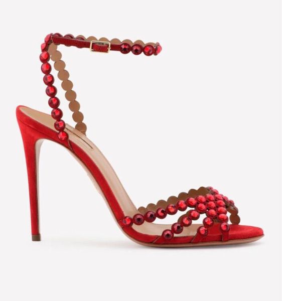 

luxury designer shoes tequila leather sandals shoes women high heels strappy crystal embellishments bridal dress evening gladiator sandalias, Black
