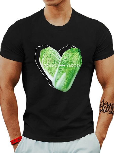 

men vegetable & letter graphic tee r1tl#, White;black