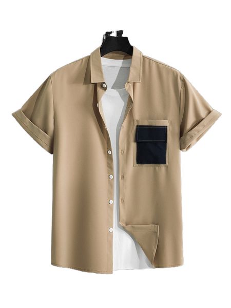 

men colorblock pocket front shirt without tee h04e#, White;black